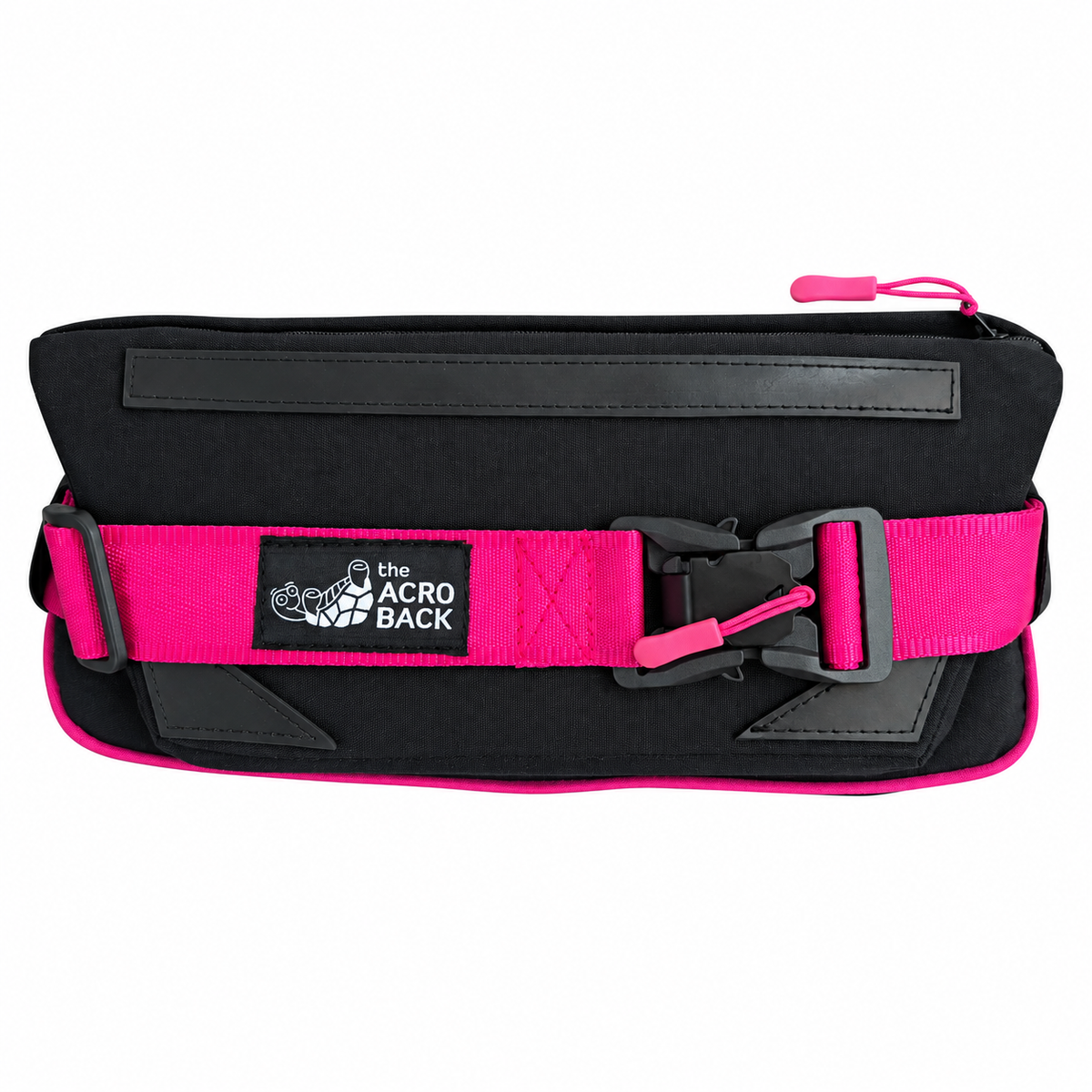 Underside of the black and Berry Pink AcroBack Big Poppa, showing the grip strips