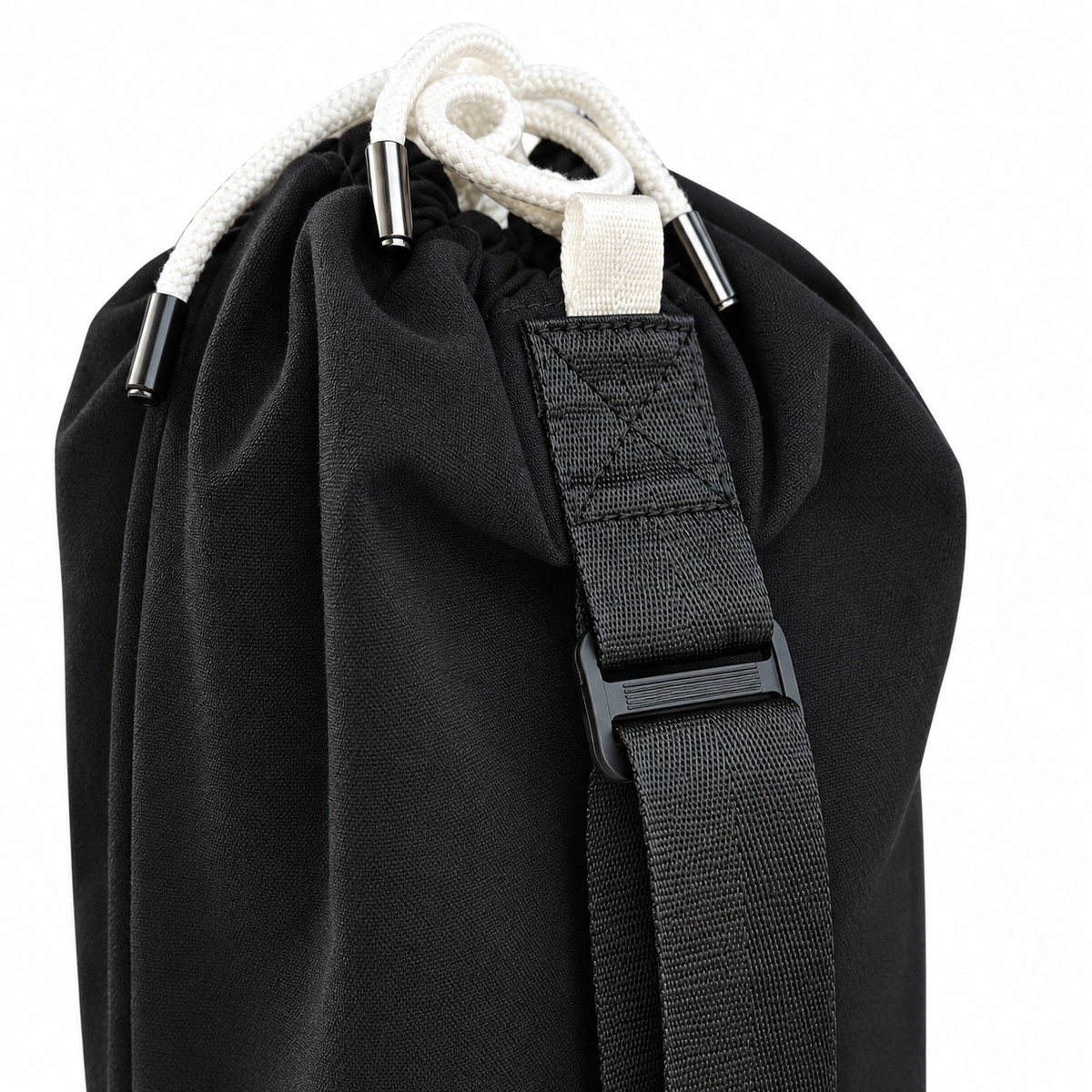 Close-up of the AcroBack Travel Bag shoulder strap adjustment slider and stitched attachment.