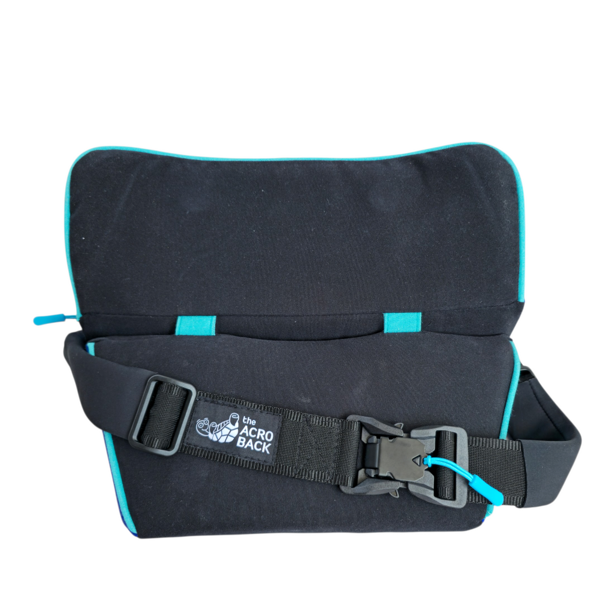 Azure Blue AcroBack Big Poppa with its magnetic buckle and adjustable carry strap