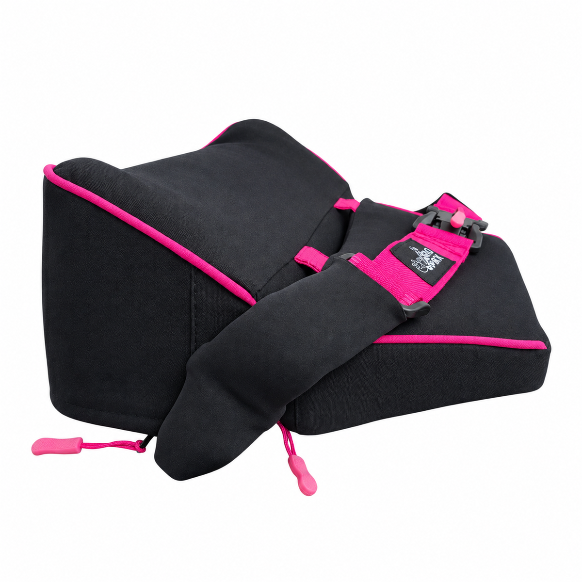 The AcroBack Big Poppa Wide in Berry Pink, open met zicht op de gevormde vleugels.