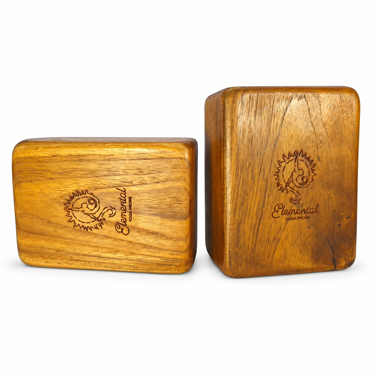 Elemental teak handstand blocks shown upright and on their side against a white background.