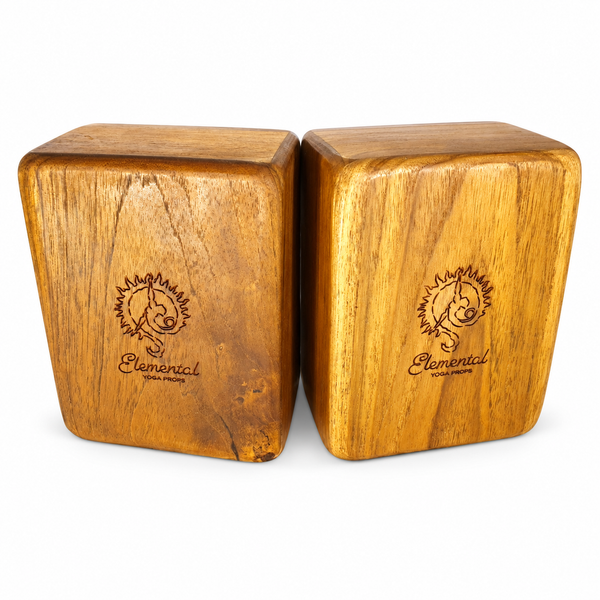 Pair of Elemental teak handstand blocks shown upright on a white background.