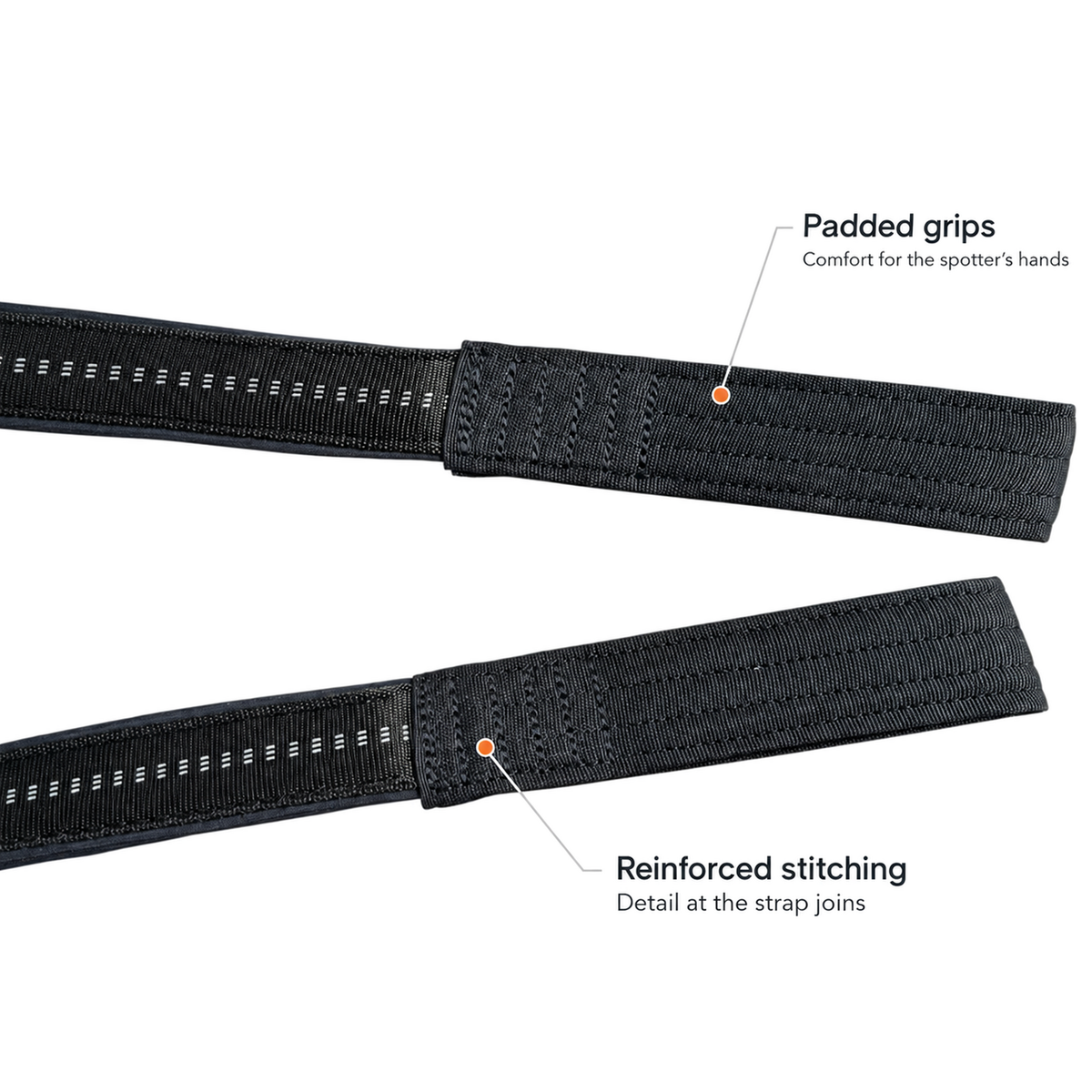 FlyCarian padded spotting grips with feature callouts